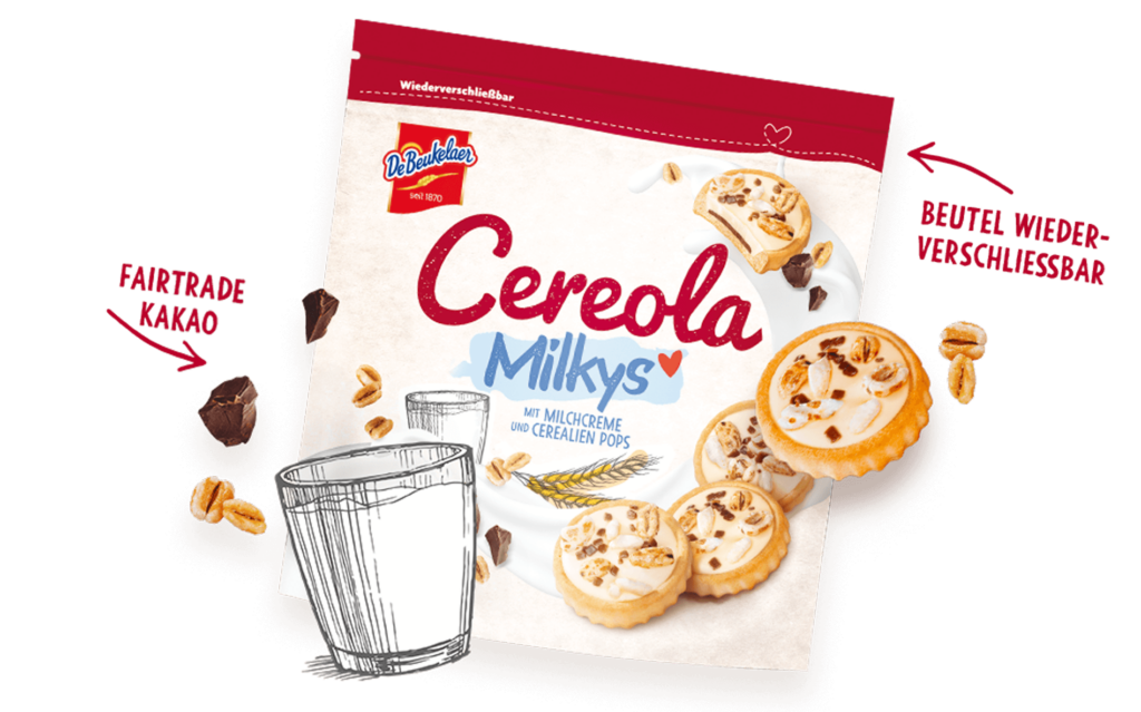 Cereola Milkys Fairtrade Kakao und wiederverschließbarer Beutel